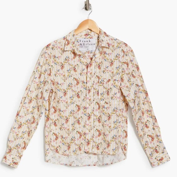 Frank & Eileen Silvio Floral Stripe Button-Up Shirt Size Small - Picture 4 of 12